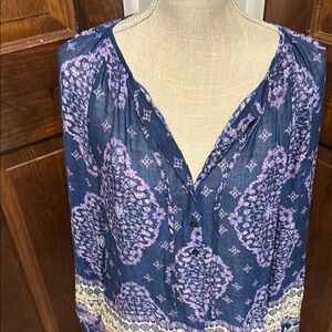 Lucky Brand Blue Boho Peasant Relaxed Blouse